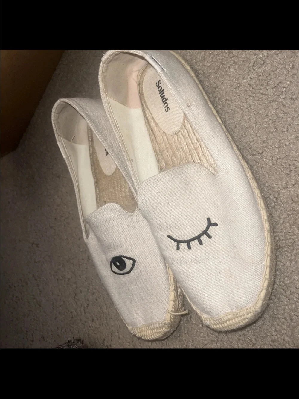 SOLUDOS JASON POLAN NATURAL TAN WINK DESIGN WINKING EYE ESPADRILLE FLATS SZ 10